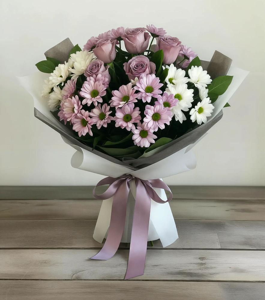 Букет цветов из: Хризантемы и Розы в Газопроводск