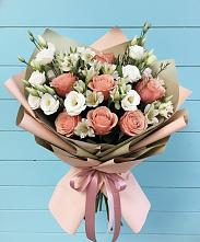 Букет цветов из:  Розы, Альстромерии и Лизиантусы в Газопроводск