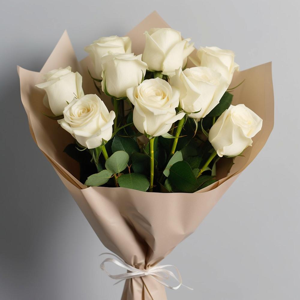 Букет 9 Белых роз Эдлесс Лав в Газопроводск