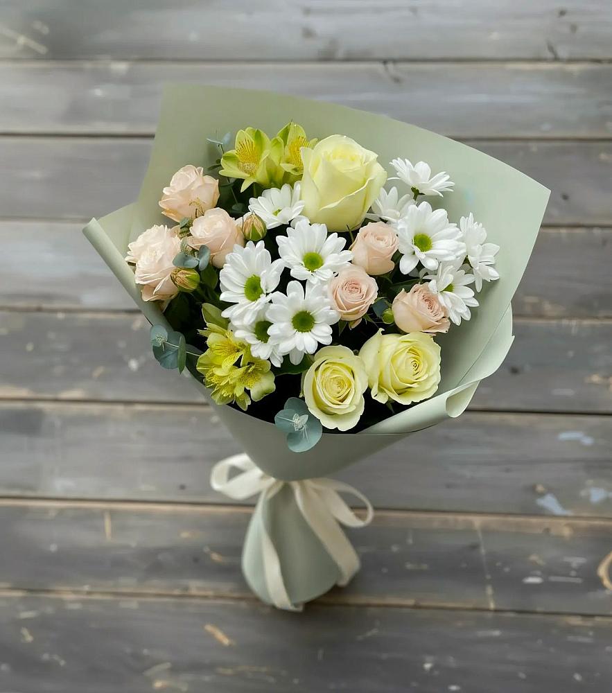 Букет цветов из: Альстромерии, Розы и Хризантемы в Газопроводск