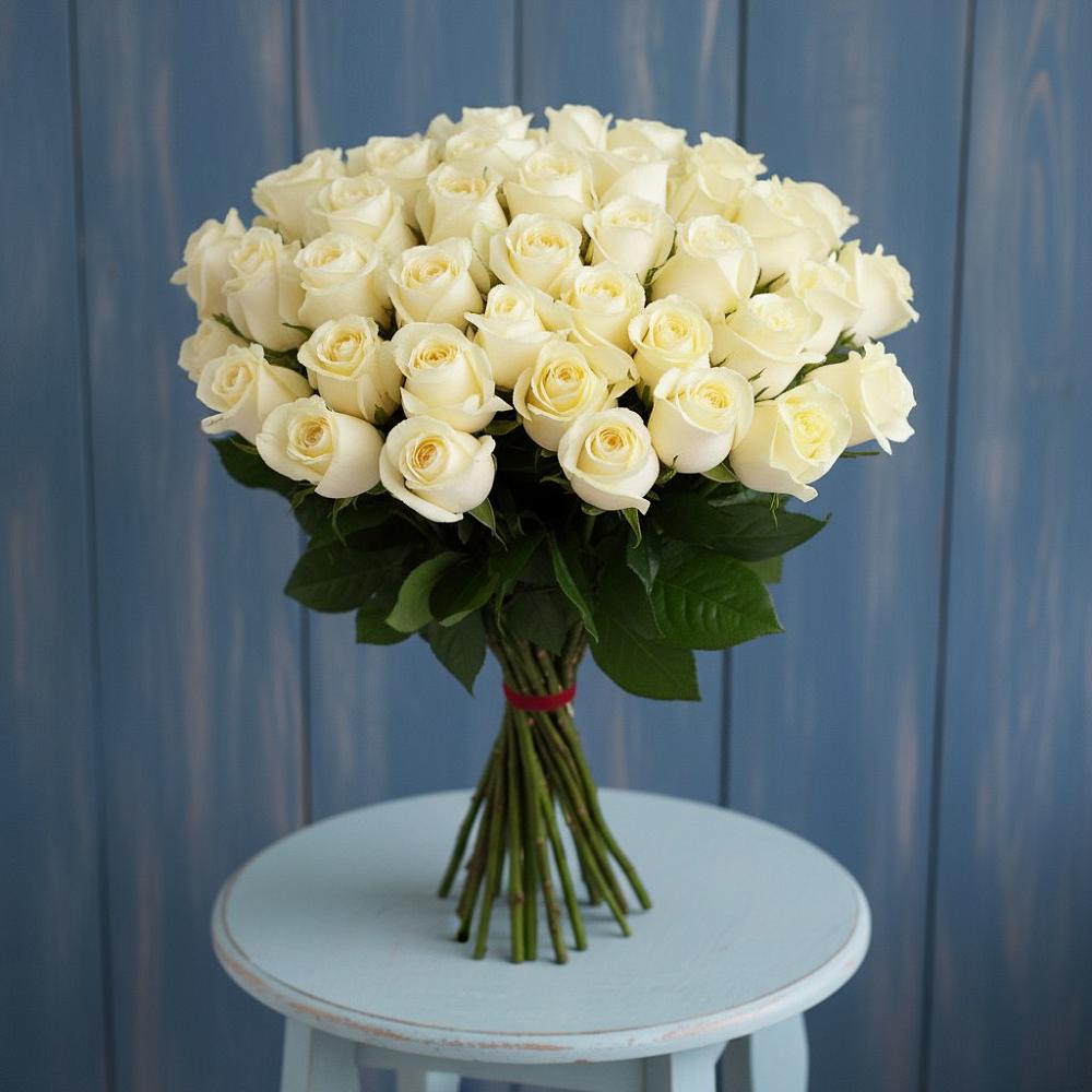 Букет 51 Белая роза Эдлесс Лав в Газопроводск