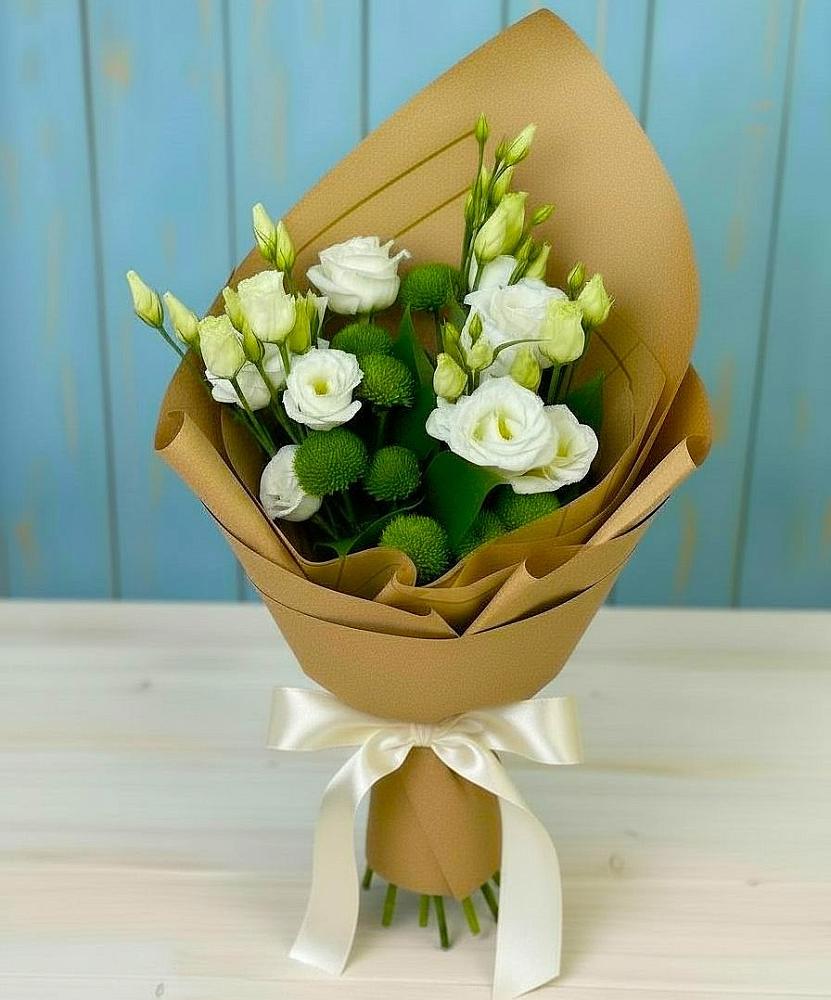 Букет цветов из: Хризантемы и Лизиантусы в Газопроводск