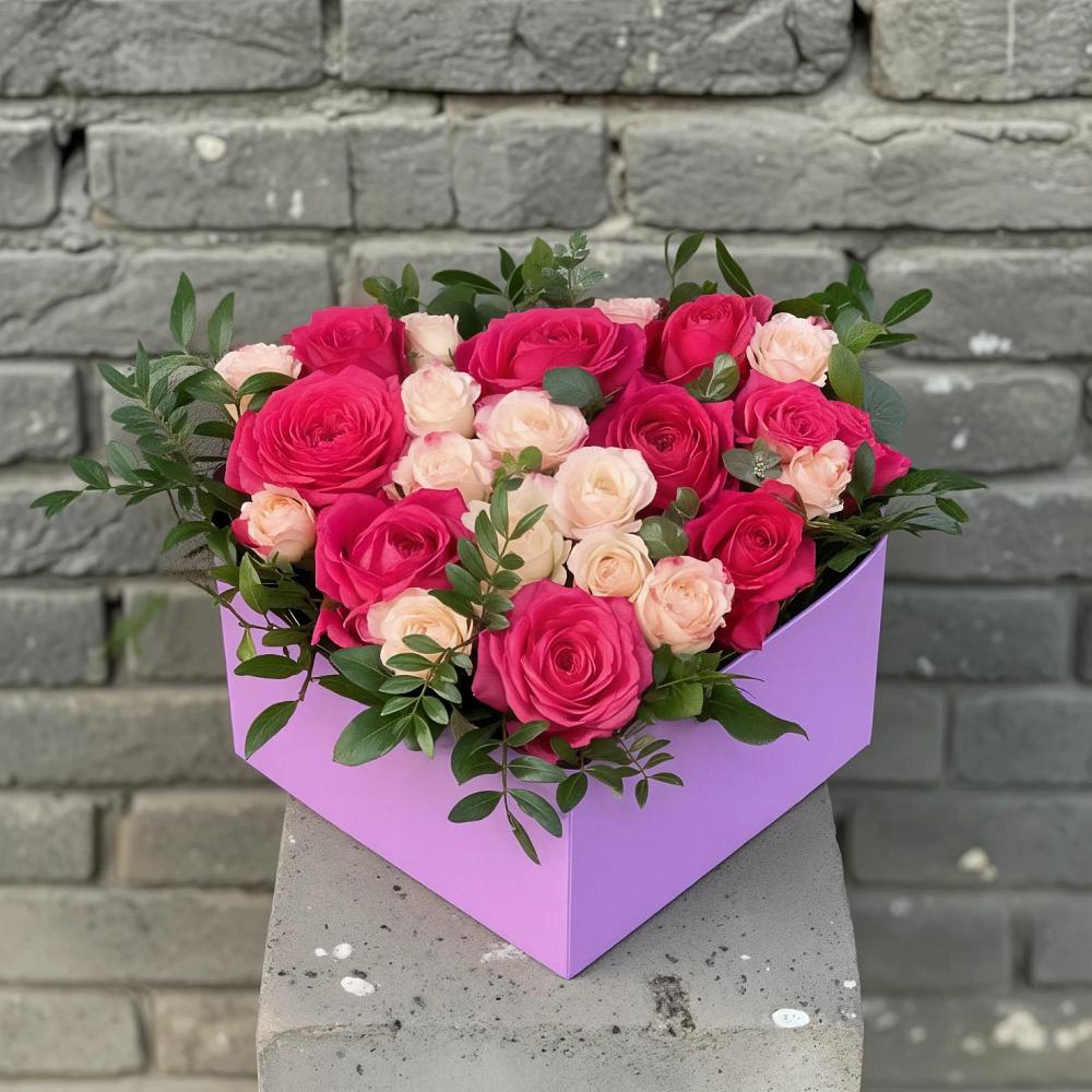 Цветочная композиция из Розы в коробке в Газопроводск