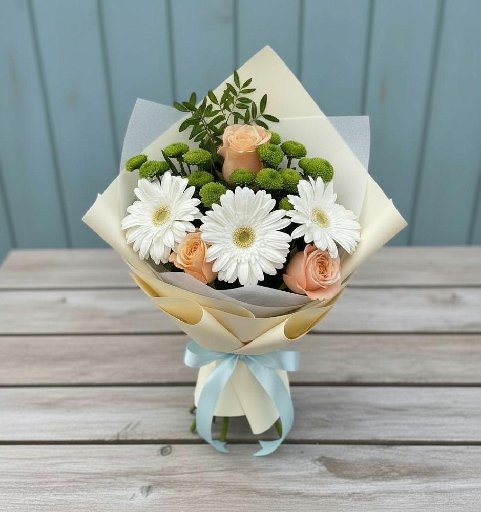 Букет цветов из: Герберы, Розы и Хризантемы в Газопроводск