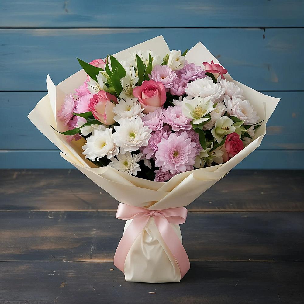 Букет цветов из: Хризантемы, Альстромерии и Розы в Газопроводск